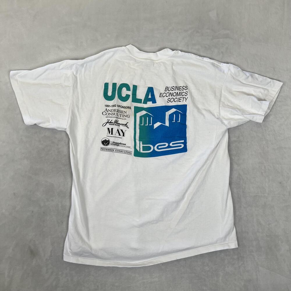 Vintage UCLA Business Economics Society Shirt Mens XL White Single Stitch 90s